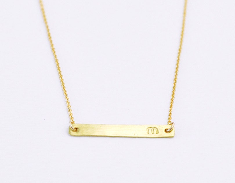 Brass Initial bar - custom lowercase letter gold filled necklace - minimal jewelry personalized gift