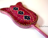 Decorative Flower Stake . Art for Your Plants . Painted and Decoupaged in Magenta Fuschia Gold etc