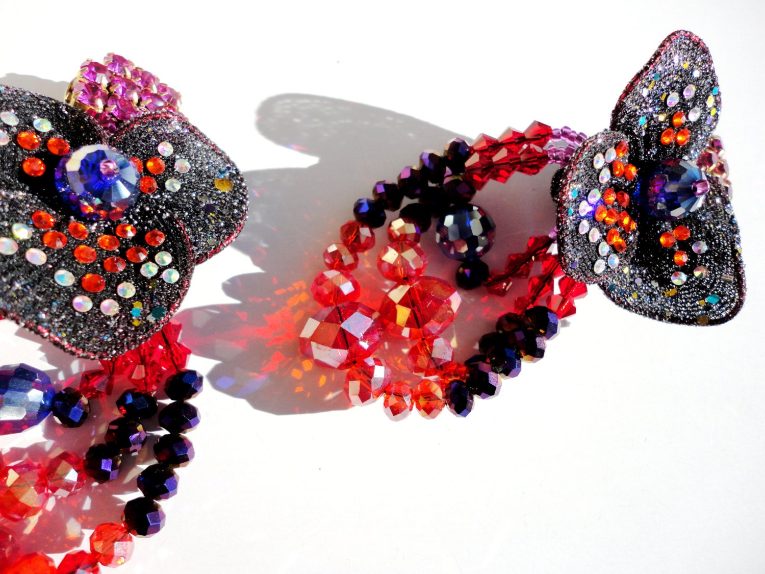 The "Roses of the Purple Desert" Exquisite chandelier clip earring, Rhinestone Couture earring