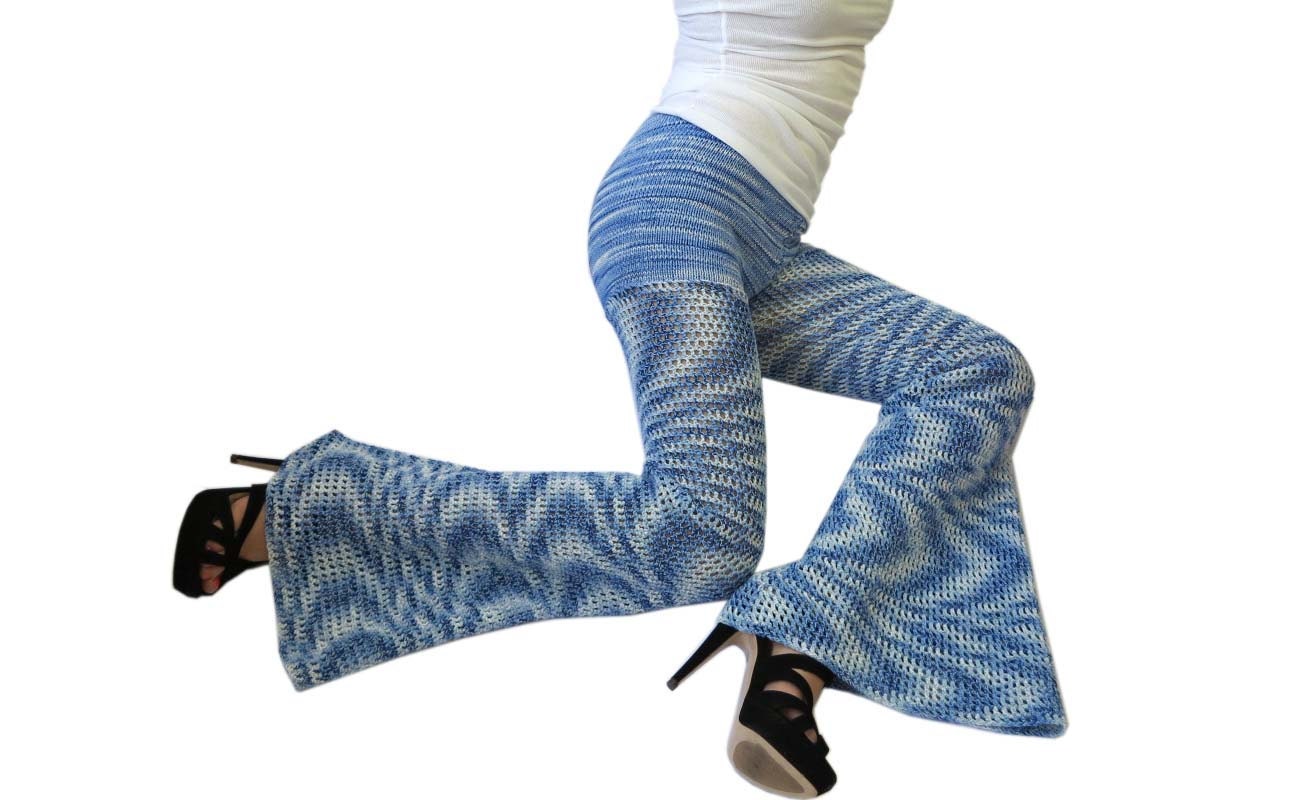 Size Medium / 8-10 - Jean Genie Cotton Crochet Pants / Bell Bottoms / Flared Leggings