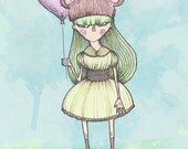 Cute Girl with Bear Hat and Heart-Shaped Balloon 8 x 10 inches