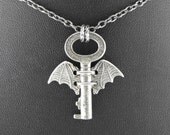 Steampunk Bat Winged Key Necklace - Nocturnal Flight of the Tiny Time Key by COGnitive Creations