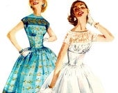 Vintage 1950s Darling Full Skirt Bateau Neck Dress- Size 12, Bust 30- Simplicity 1540