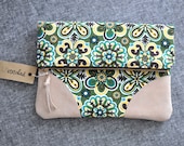 Fold Over Clutch with suede accents, kindle case, ipad mini case, nook case
