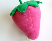 Hot Pink Strawberry Fruit Pillow - Stuffed Fleece Food Toy - Giant Strawberry