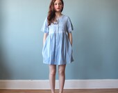 babydoll dress / cornflower blue embroidered mini dress / 1990s / xs-small