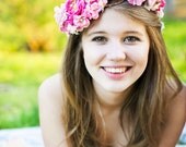 bright pink flower crown, bridal headpiece, pink floral wreath, wedding hair accessory - GARDEN REVERIE - babies breath, flower girl hair