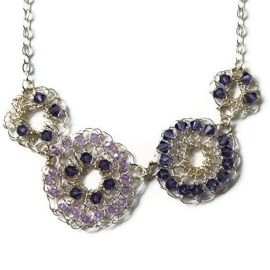 Knitted Jewelry, Silver Crochet Bib Necklace
