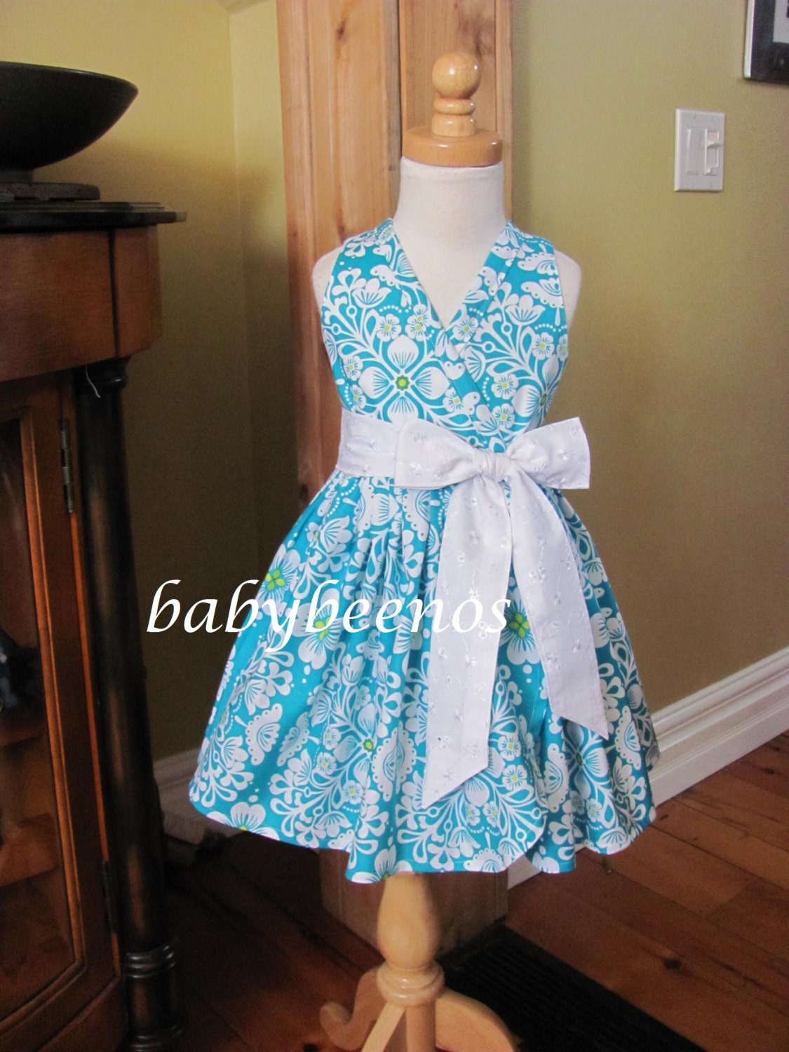 Quinn - Girls dress - Wrap dress - Aqua   Ready to ship - Size 3T
