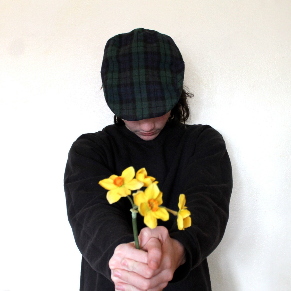 Vintage Broner Blackwatch Cap Tweed hat. Green and blue plaid Great for spring Vestiesteam or Gift for him