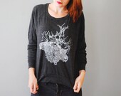 Brother(s) Caribou - deer caribou antlers womens long sleeve raglan pullover - by Bark Decor