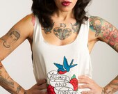 Rockabilly Vest Top, Casual Jersey Vest with Swallow Tattoo - Made to Order