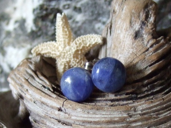Sodalite 8mm Stud Earrings Titanium Posts and Clutches Made in Newfoundland Blue White Hypo Allergenic