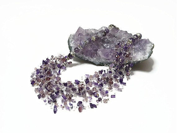 Amethyst  airy crocheted necklace  Wedding , Birthday,  unique gift