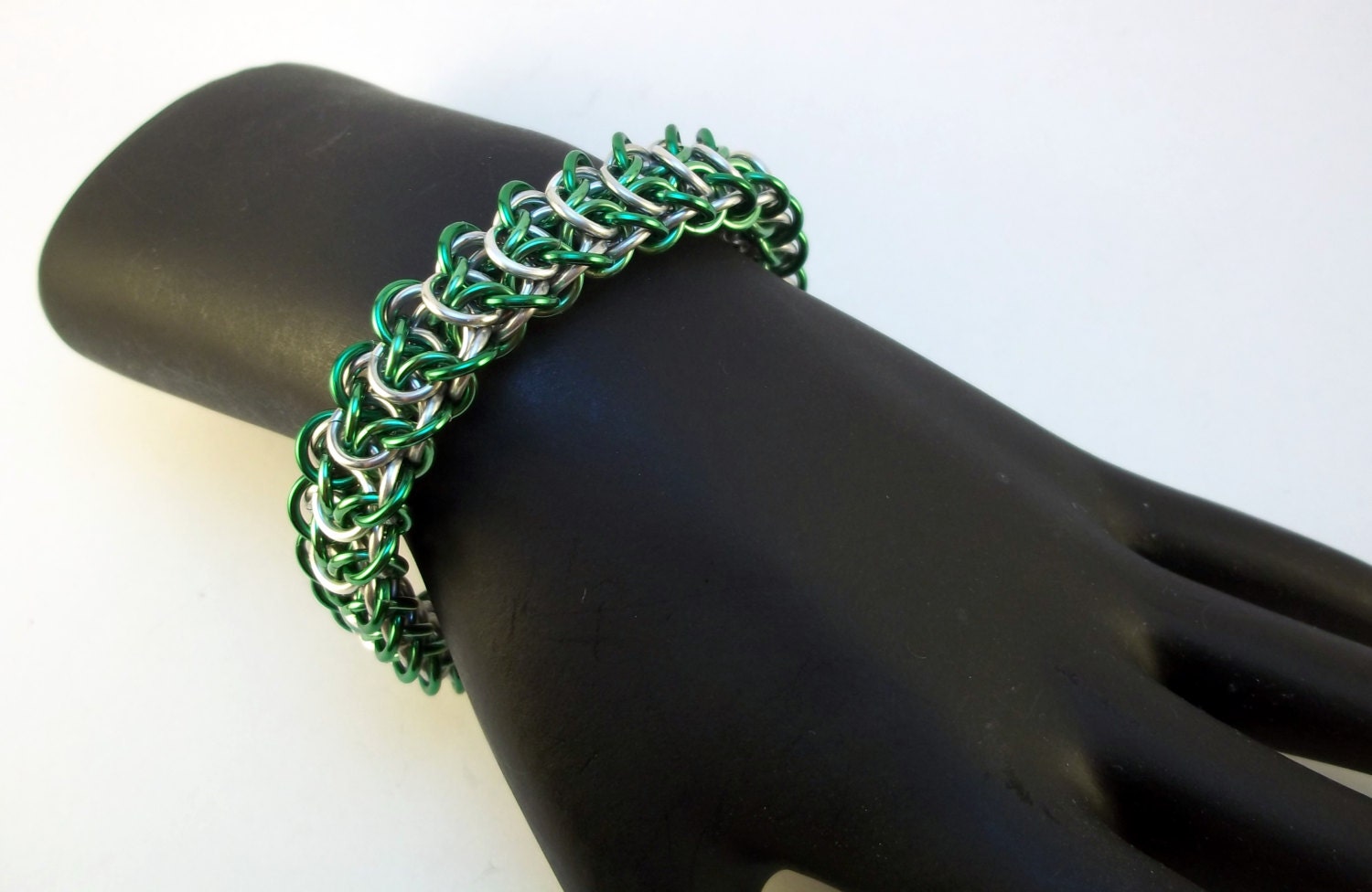 Shades of Green Elfweave Bracelet Unisex Design Green and Mint Green Unique Chainmail Bracelet