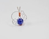 Blue Crackled Glass Wrapped in Silver and Copper