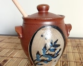 Honey Jar  --On Sale--  Floral Honey Pot with Dipper