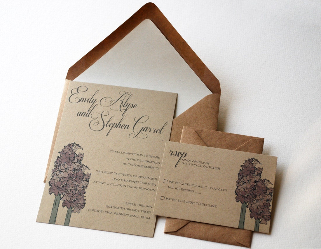 The Anna Collection - Rustic Floral Kraft Wedding Invitation Set in Cream, Brown, and Mauve - SAMPLE