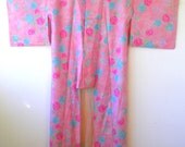 1980s PINK FLORAL KIMONO Handmade
