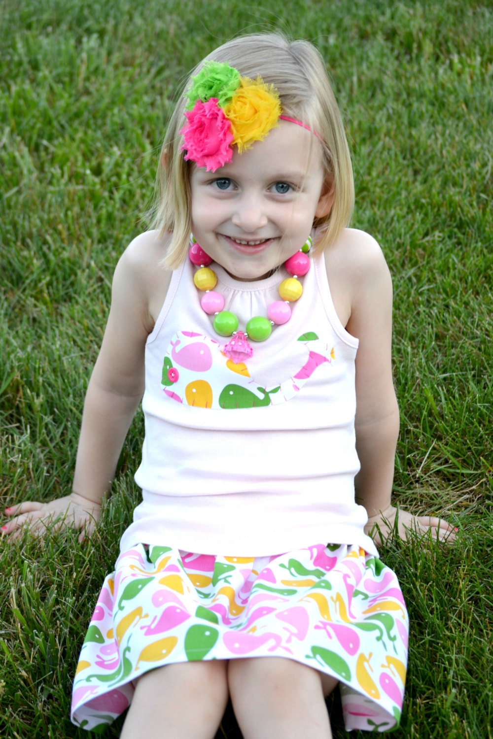 PREPPY WHALE Girls Skirt and Shirt Set Sizes 18m-6T handmade by sweet threads As Gifted to Bethenny Frankel