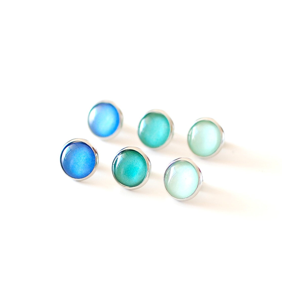 Post Earrings Set. Aqua Collection - Emerald, Mint, and Cobalt Blue. Minimalist Stud Earrings Set.