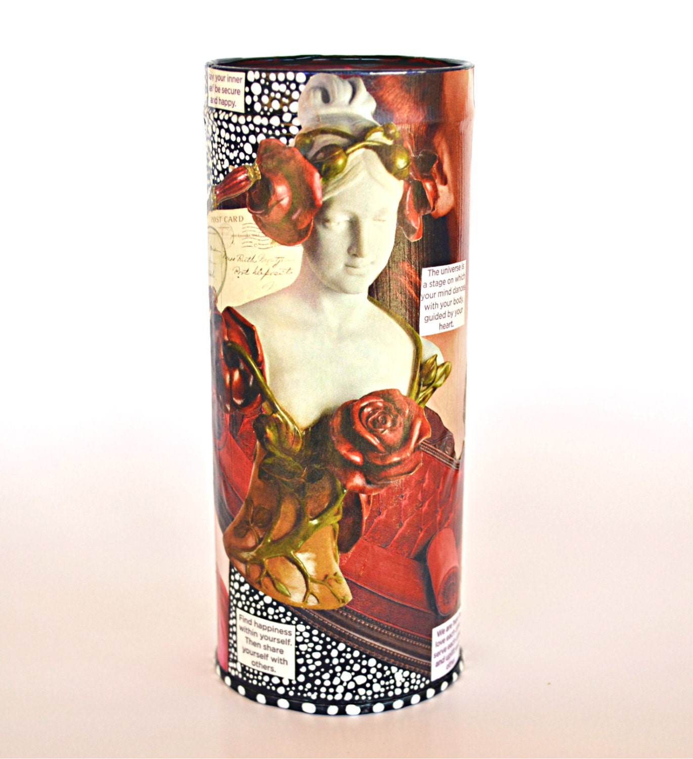 Victorian Romantic Hand-Painted Decoupage Decor Recycled Canister "Scarlet's Secret" Original Upcycled Repurposed Red Mixed Media Art
