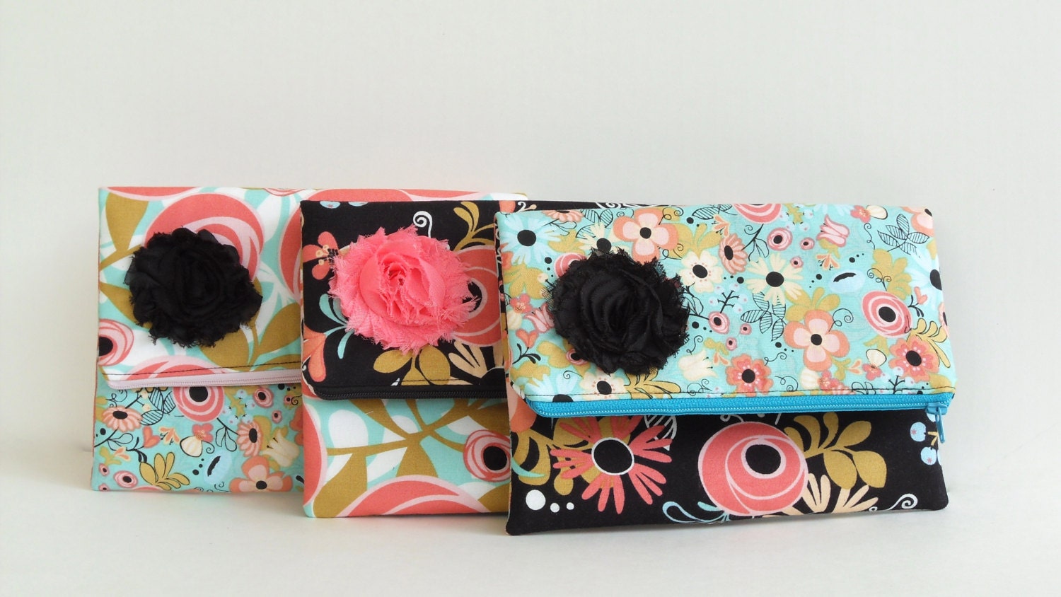 Bridesmaids black clutch, unique bridesmaids gifts, black and pink wedding, black and turquoise wedding