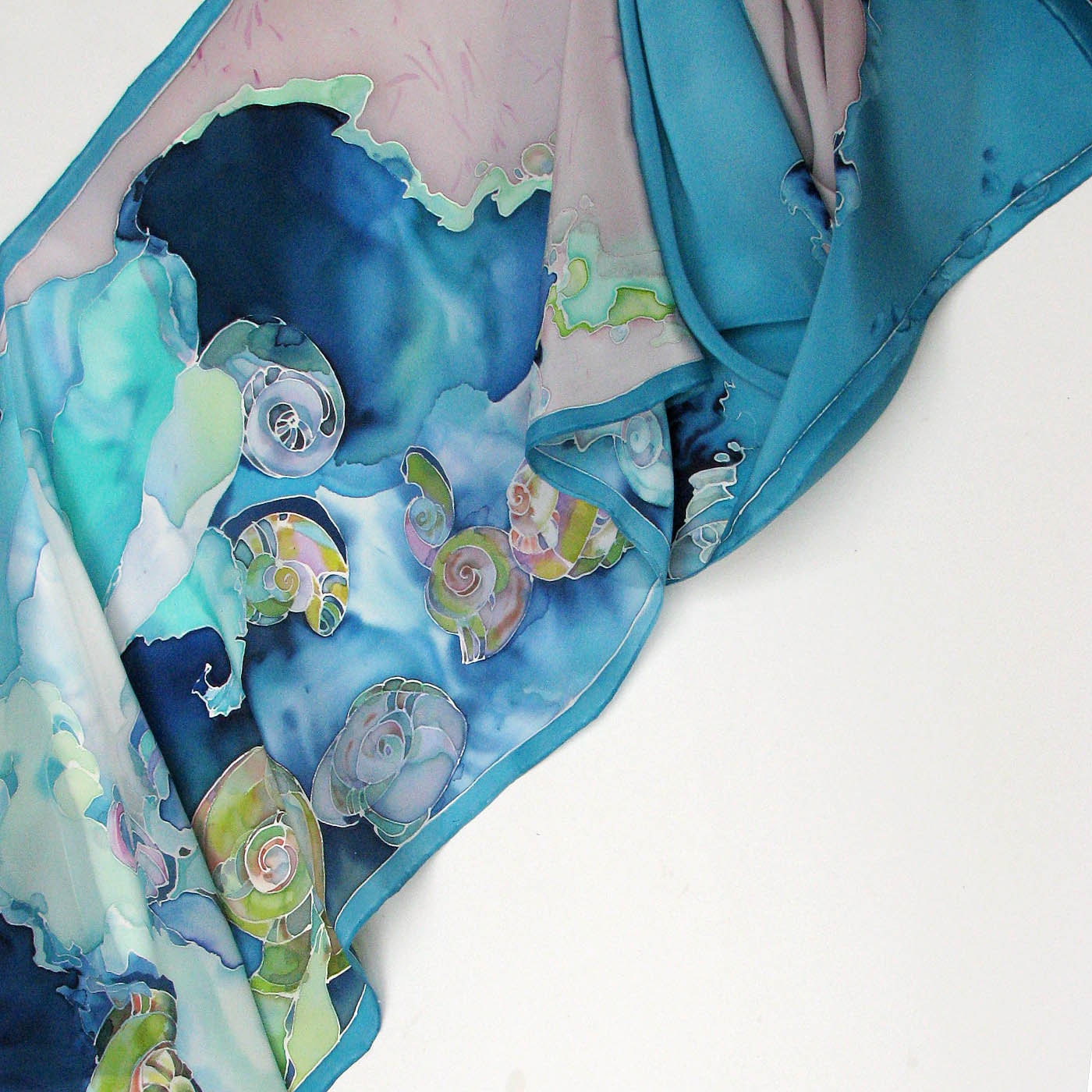 Silk scarf hand painted - dyed scarves - painting on crepe de chine silks Deep Blue ornaments - 18x72
