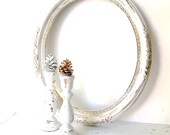 Vintage White Ornate Oval Picture Frame Wall Art. White over Gold distressed. Modern Shabby Chic Altered Art