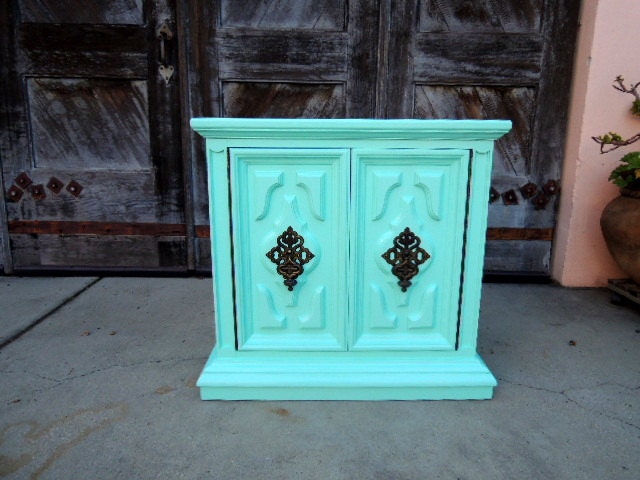 SALE-Mid Century Modern Nightstand or End Table in Turquoise (Los Angeles)