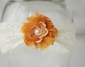 Ivory Lace Headband with Mustard Yellow Flower, Lace Flower Girl Headband, Toddler Headbands for Girls, Baby Headband - READY TO SHIP
