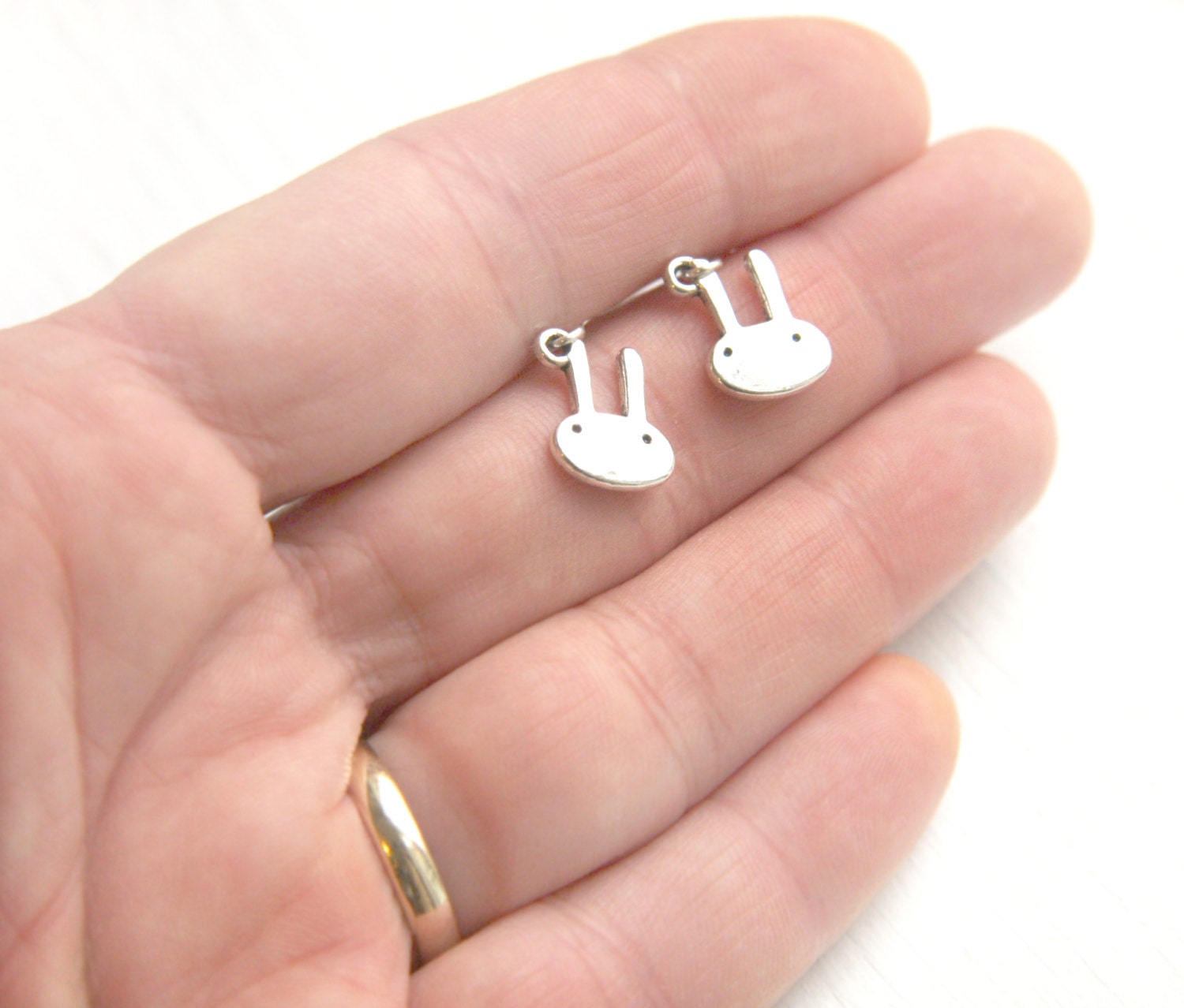 on Vacation / Cute Miniature Bunny Rabbit - Sterling Silver Dangle Earrings - Tiny, Minimalist Earrings,simple, everyday jewelry