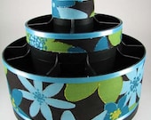 Blue and Green Floral Altered Pampered Chef Tool Caddy - Carrousel Organizer