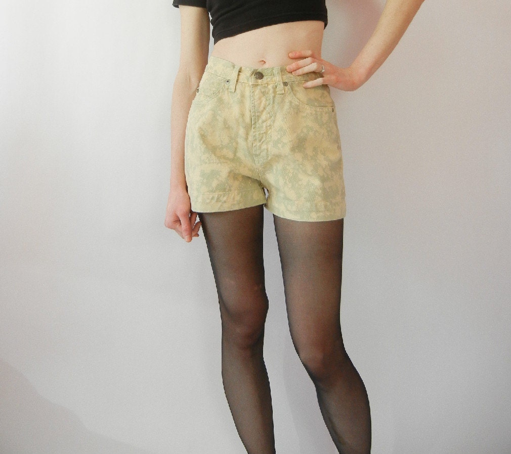 Spring Sale, Vintage Upcycled Shorts, High Waisted, Size XS, Bleached, Tea Green, Rad, Tumblr