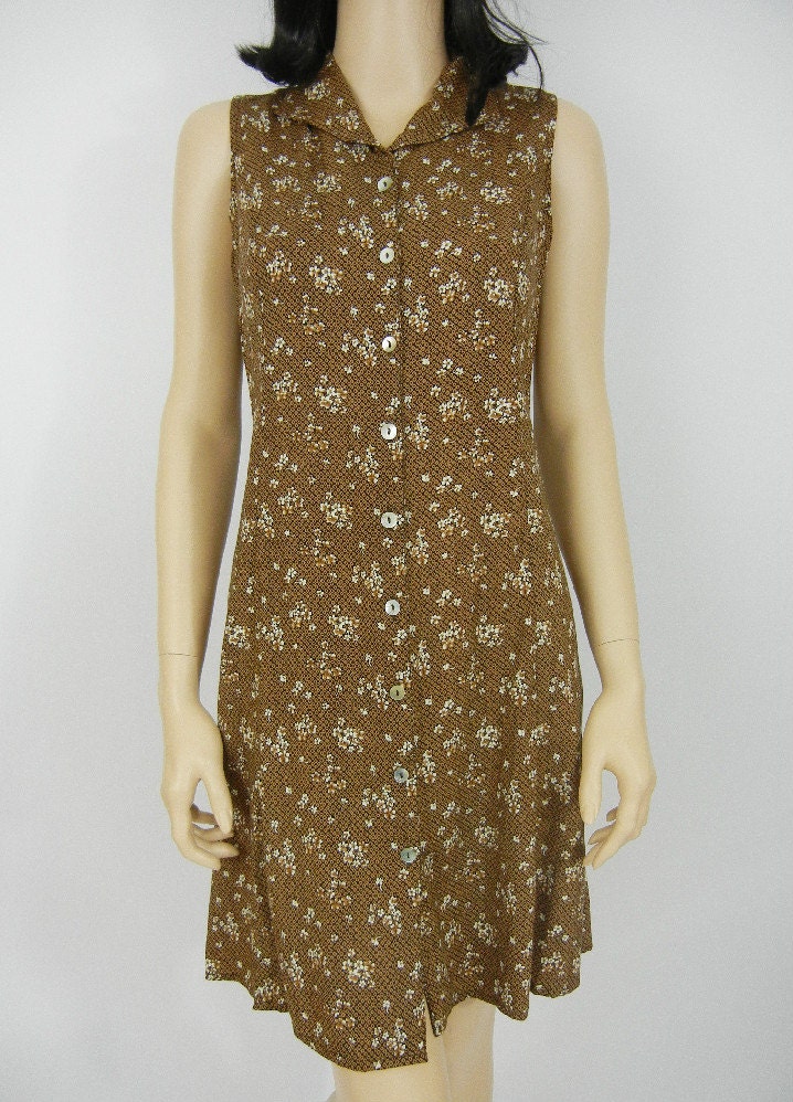 Vintage Floral Grunge Dress, Size Small-Medium, Brown, Black, 90's, Tumblr, Collared