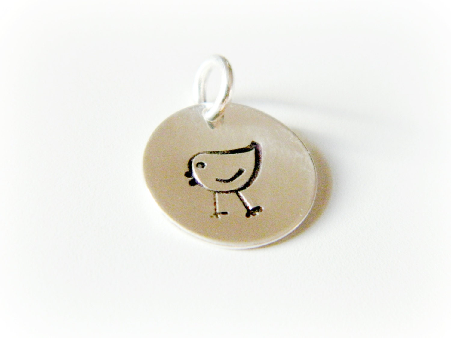 Bird Charm Hand Stamped Personalized Silver Round: Chick Chickadee