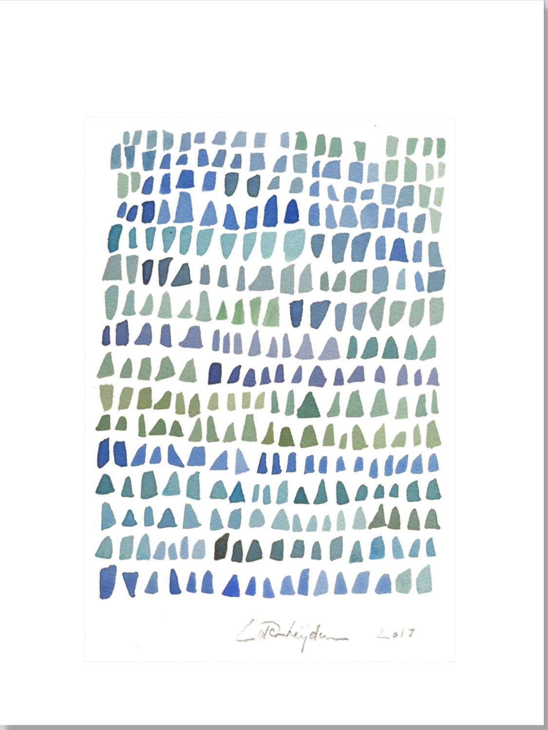 Aqua Sea Glass Fine art print from Watercolor painting Seaglass Abstract painting blue green sea foam