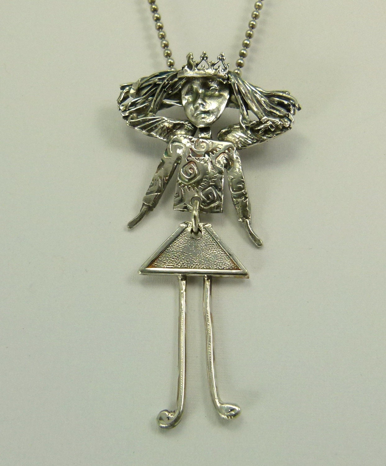 Angel Arianna Is Flexible  - Up Cycled Sterling Silver And PMC - Echo Friendly - Art Jewelry Pendant - 1009
