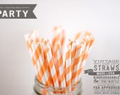 25 Peach Striped Biodegradable Paper Straws & Digital Flags - Party - Birthday - Baby Shower - Wedding