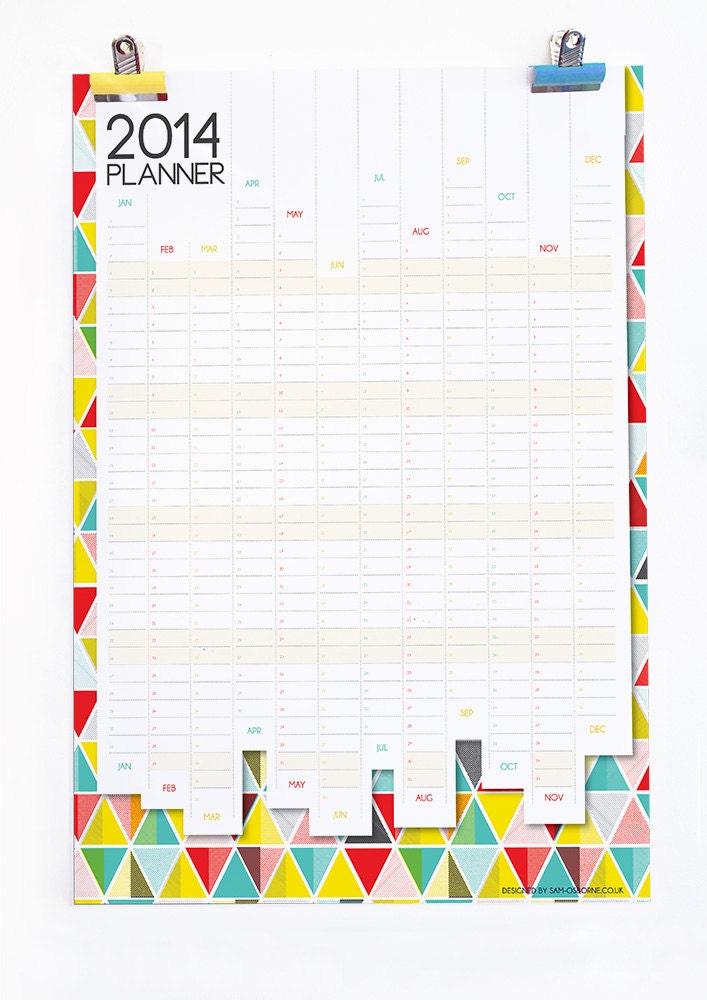 Wall Planner 2014 Calendar Office Organiser Geometric Pattern Reversible Design