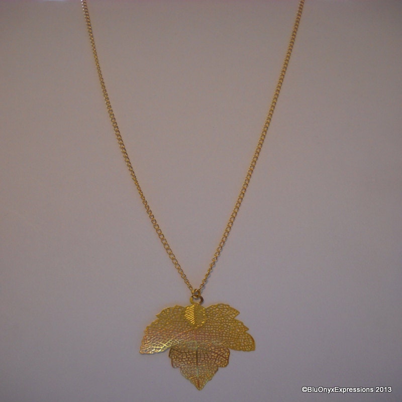 Gold Leaf Charm Necklace, Chain Necklace, Boho Necklace, Statement Necklace, Bridal Party Jewelry