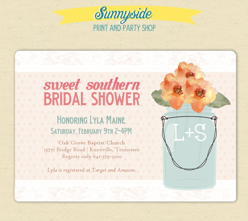 Sweet Southern Bridal Shower / Old Fashioned Party Invite - Mason Jar Il_170x135