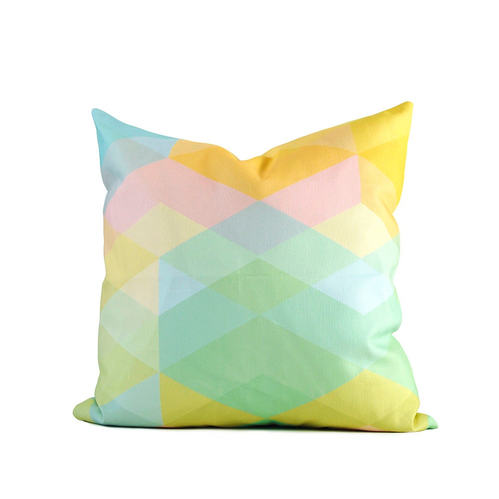 Cotton Pillow Cover - Pastel Diamonds Pattern, 18" x 18" Artwork, Illustration, Soft Hues