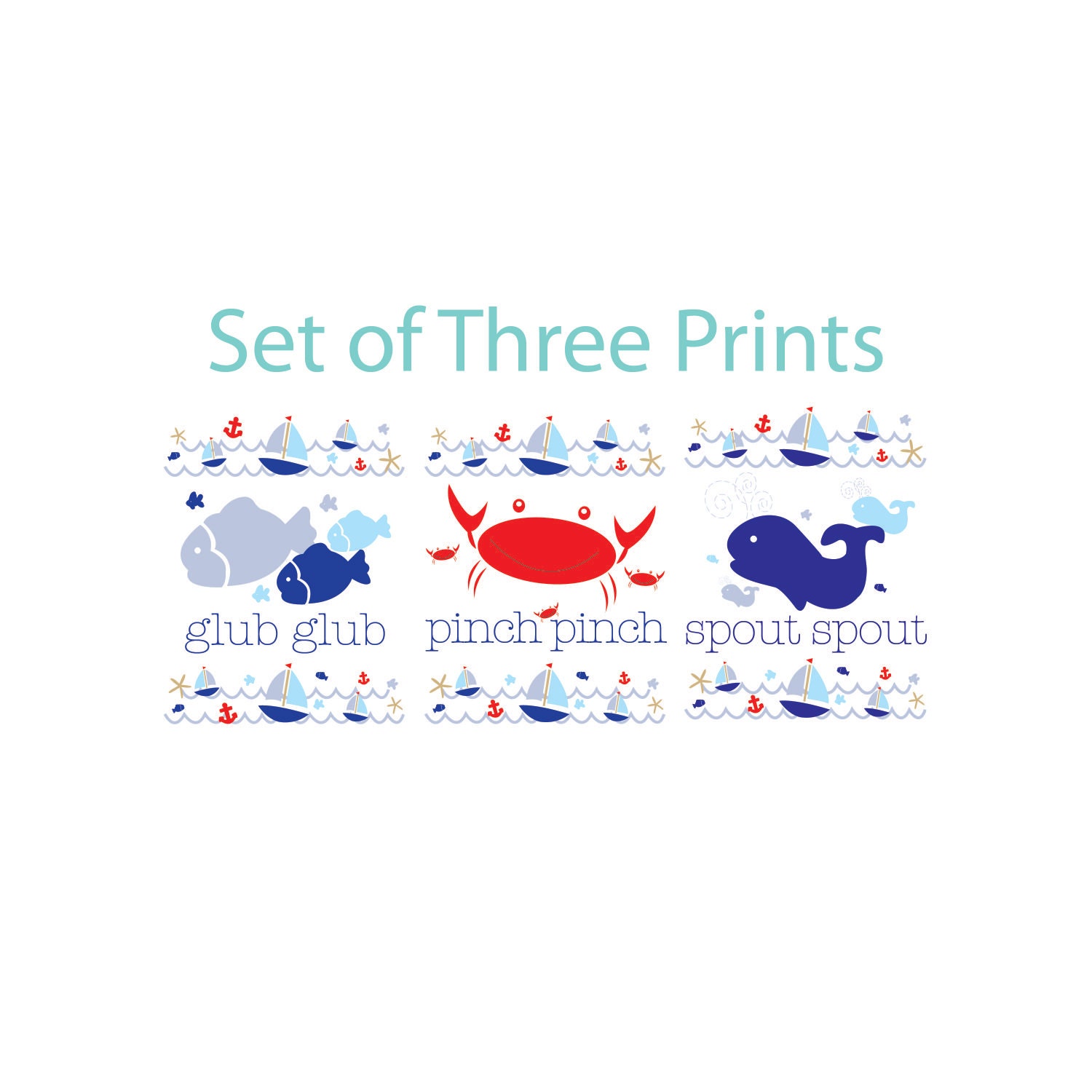 Nautical Nursery, Nursery Wall Art, Playroom, Kids Wall Art, Kids Decor, Nursery Art Prints, Glub, Pinch, Spout Set of 3