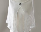 Knitted bamboo summer lace scarf  halfcircle in white colour "Chains"