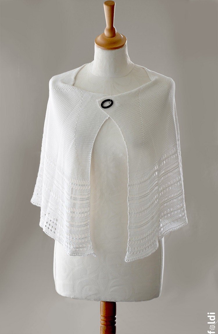 Knitted bamboo summer lace scarf halfcircle in white colour "Chains"