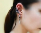 Silver Victorian Ear Cuff With Stud Earrings, Gemstones And Dagger Spike Charms