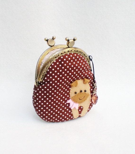 Lovely Puppy Brown Coin Purse, Metal Frame Purse, Jewelry Case