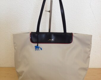 Vintage BALLY Khaki Navy Red Tote Made in Switzerland handbag