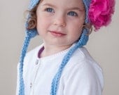 Girls Hat, Shabby Rosette Crochet Hat, Spring Hat, Baby, Toddler, Blue